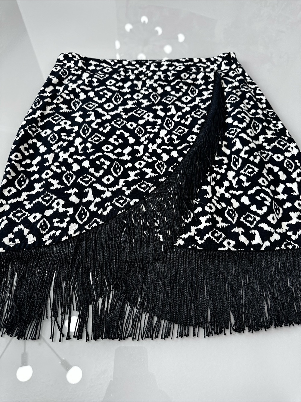 Zara Black & White Fringe Wrap Skirt - Women with side zipper closure